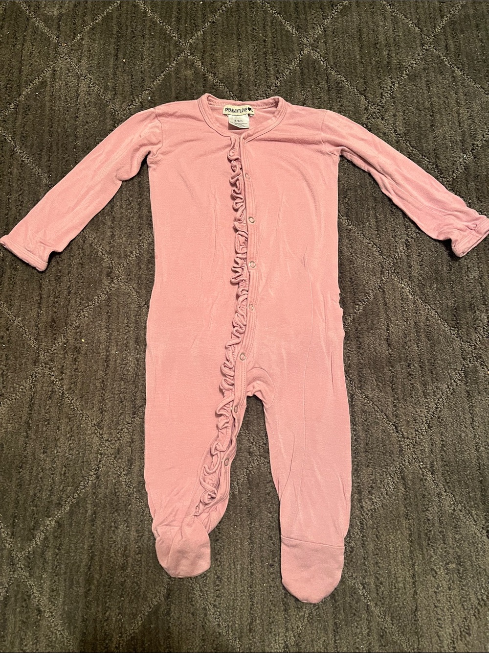 Pink/Purple Ruffle-Front Baby One-Piece Footed Pajamas Spearmint Love 6-9M